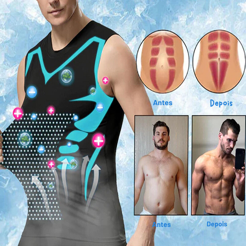 Colete/camisata modelador iônico de compressão com controle da barriga  masculina e emagrecimento corporal. Colete modelador corporal  com tecido iônico Littryee